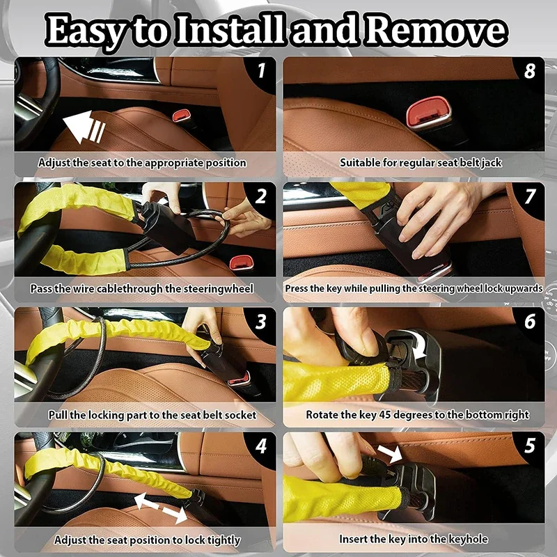 Steering Wheel Lock Universal With Seat Belt Buckles Theft Prevention For Truck SUV Van RV