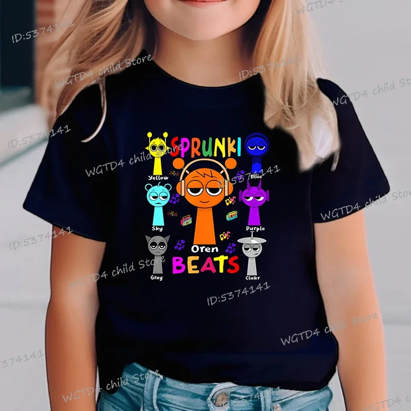 Sprunki Oren Beats Print Kids T Shirt 2025 New Short Sleeve Fashion Summer T-shirts Boys Girls Incredibox Game Cartoon Tops 2