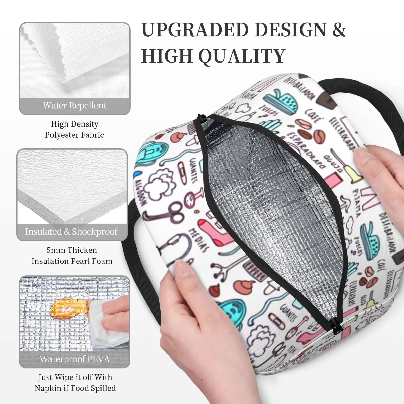 NOISYDESIGNS Travel Nurse Bag Insulated Lunch Bags Women Cartoon Nurse Print Food Case School Cooler Warm Bento Box for Kids