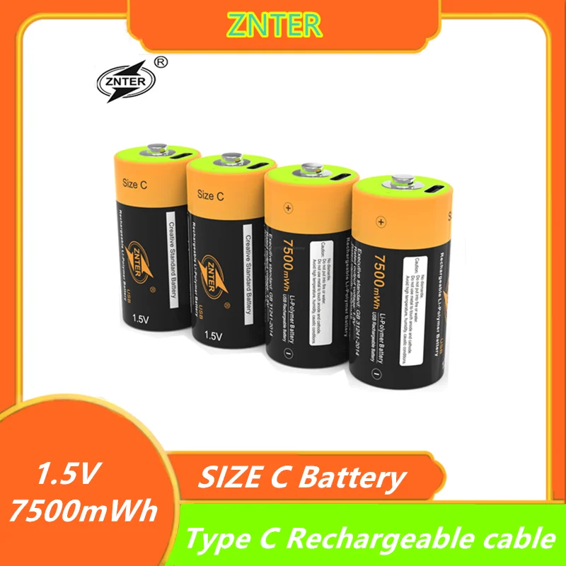 

ZNTER 1.5V 7500mWh Battery Type C Rechargeable Batteries C Lipo LR14 Battery For RC Camera Drone Accessories Charging cable