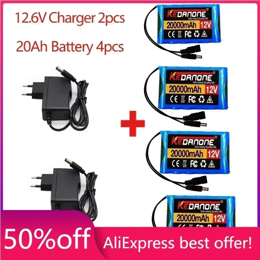 

NEW 12V 20000mah Portable Super Battery Rechargeable Lithium Ion Battery Pack Capacity DC 20Ah CCTV Cam Monitor + 12.6V Charger