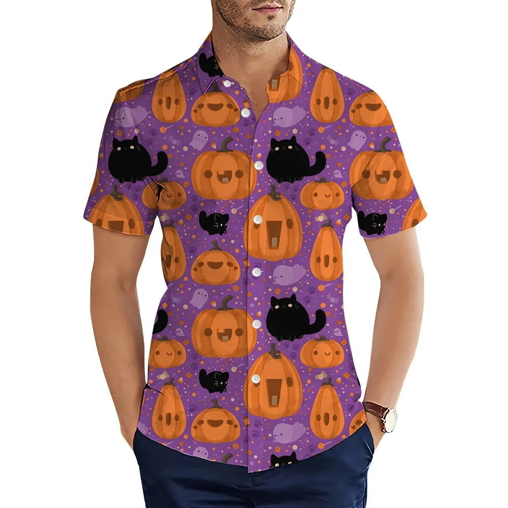 Men's Professional Lapel 3D Halloween Party Fashionable Comfortable Hawaiian Shirt Men Women Summer Beach Short Sleeve Shirt