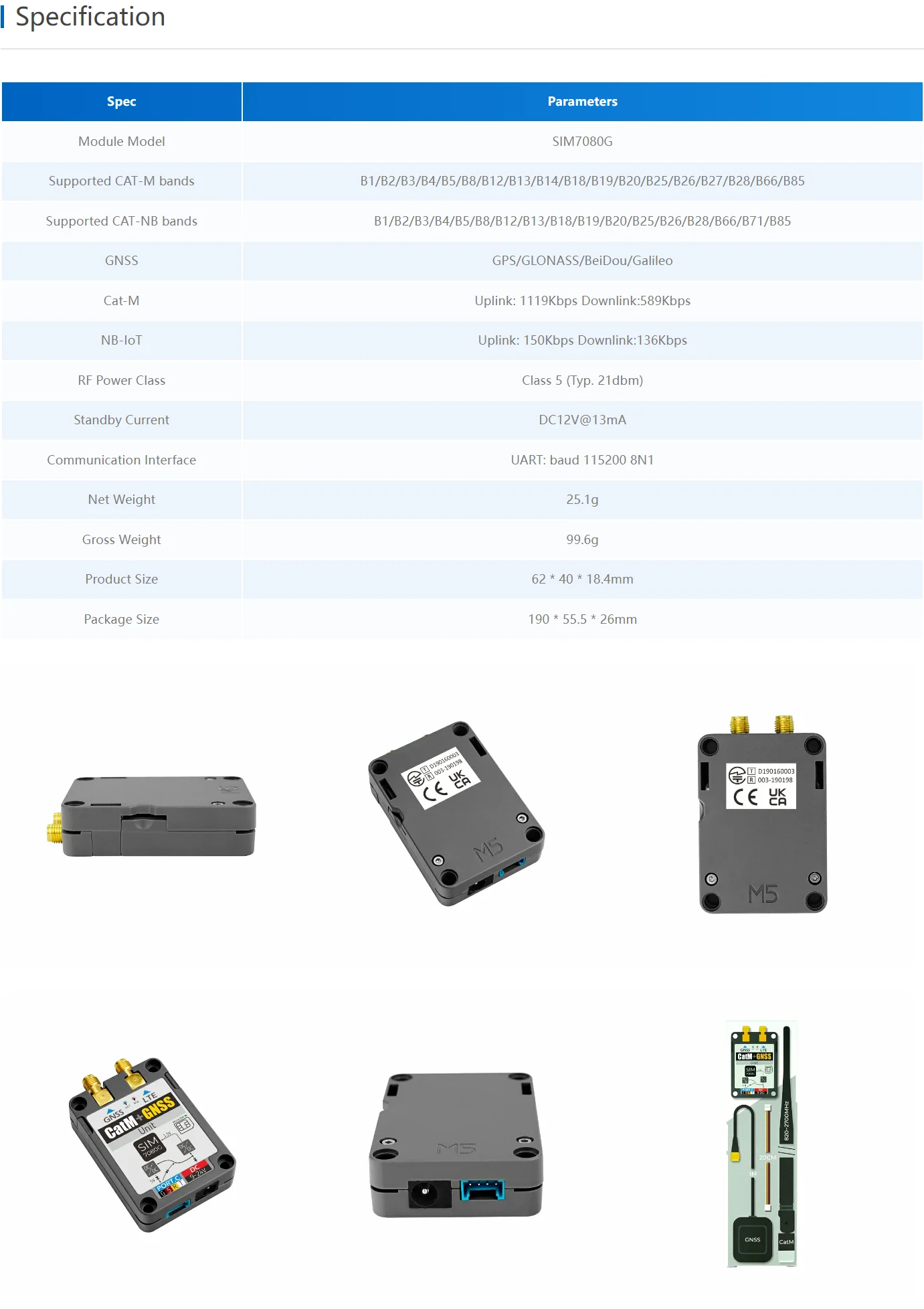 Official SIM7080G CAT-M/NB-IoT+GNSS Unit with Telec Antenna