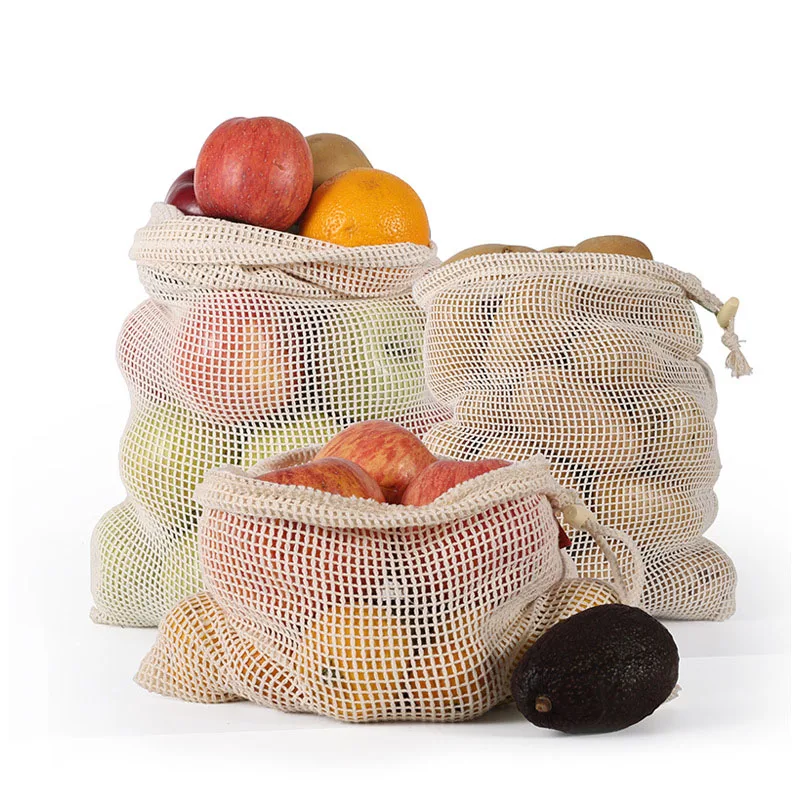 Eco-Friendly Pure Cotton Mesh Bags Packaging Vegetable Fruit Drawstring Bag 20x30/30x35/35x40cm Home Storage | Украшения и