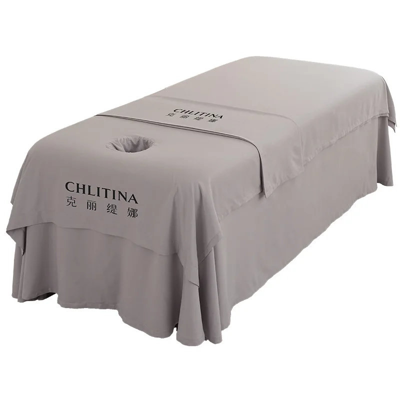 Spa Massage Mattress Cover One-Piece Hole Design Thin Polyester Bedding All Season Solid Color Beauty Salon