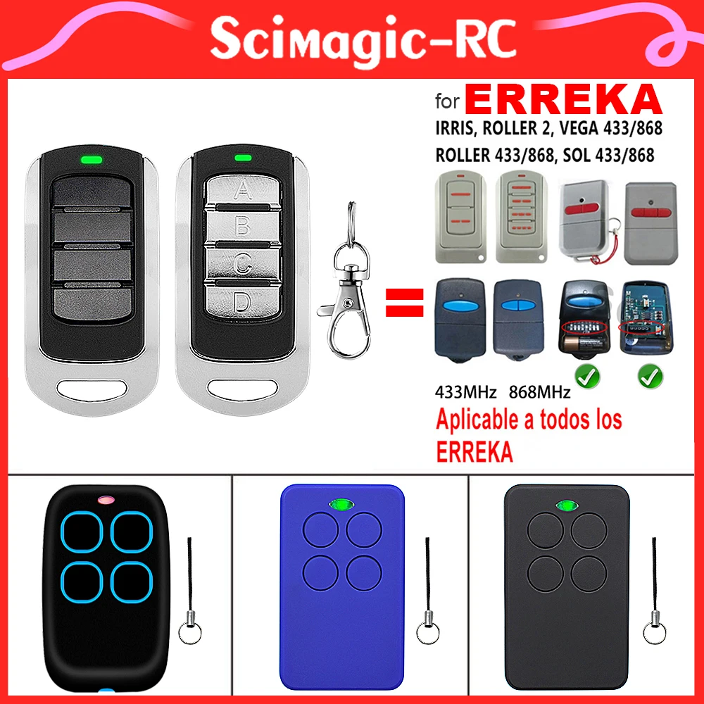 

4 in 1 Self-copy Garage Remote Control For ERREKA IRIS LUNA2 LUNA3 RESON1 RESON2 VEGA ROLLER 433 868 MHz Gate Door Transmitter