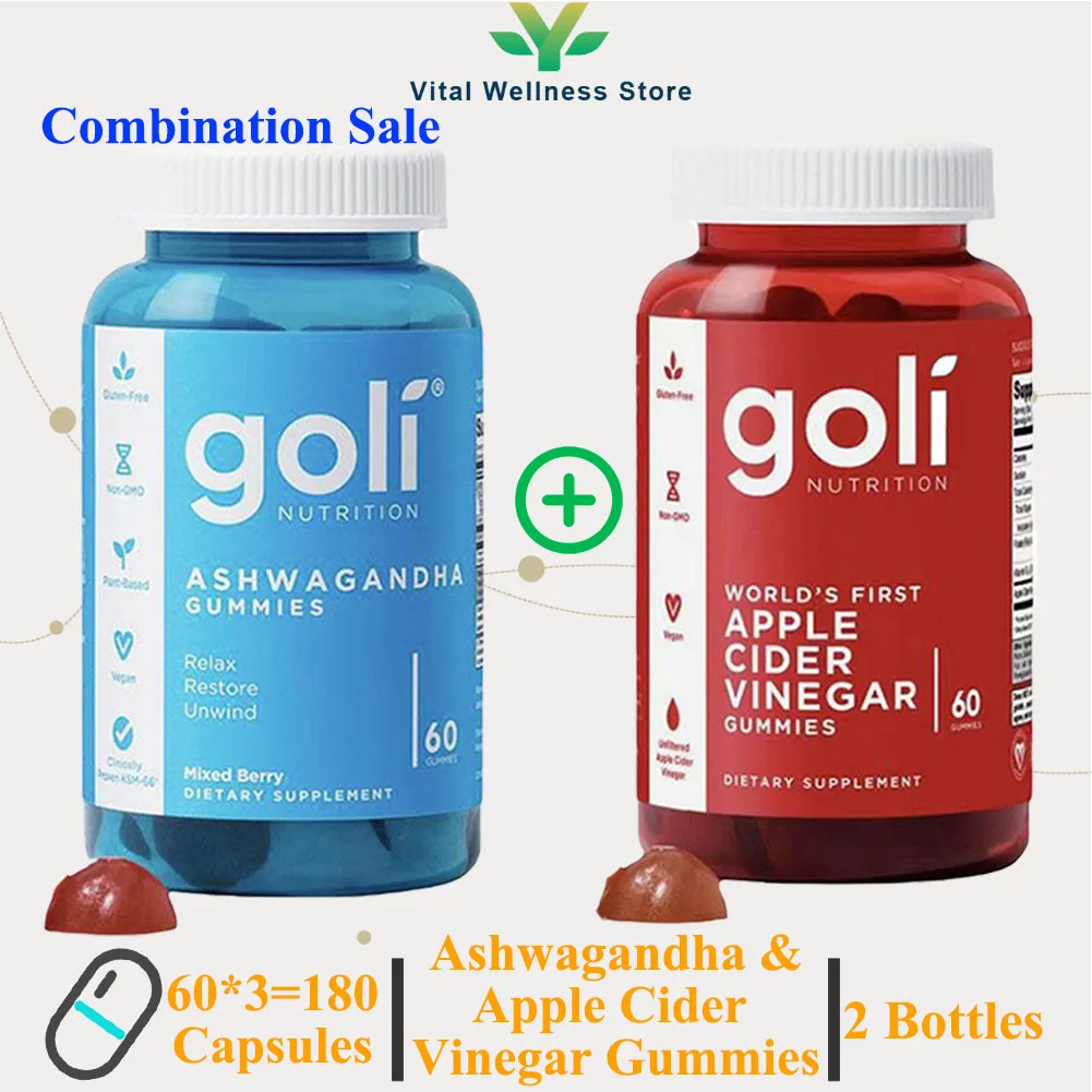 Apple Cider Vinegar And Ashwagandha Gummies 2PCS for Detoxification and Cleansing-Relieve Stress Improve Sleep Boost Immunity