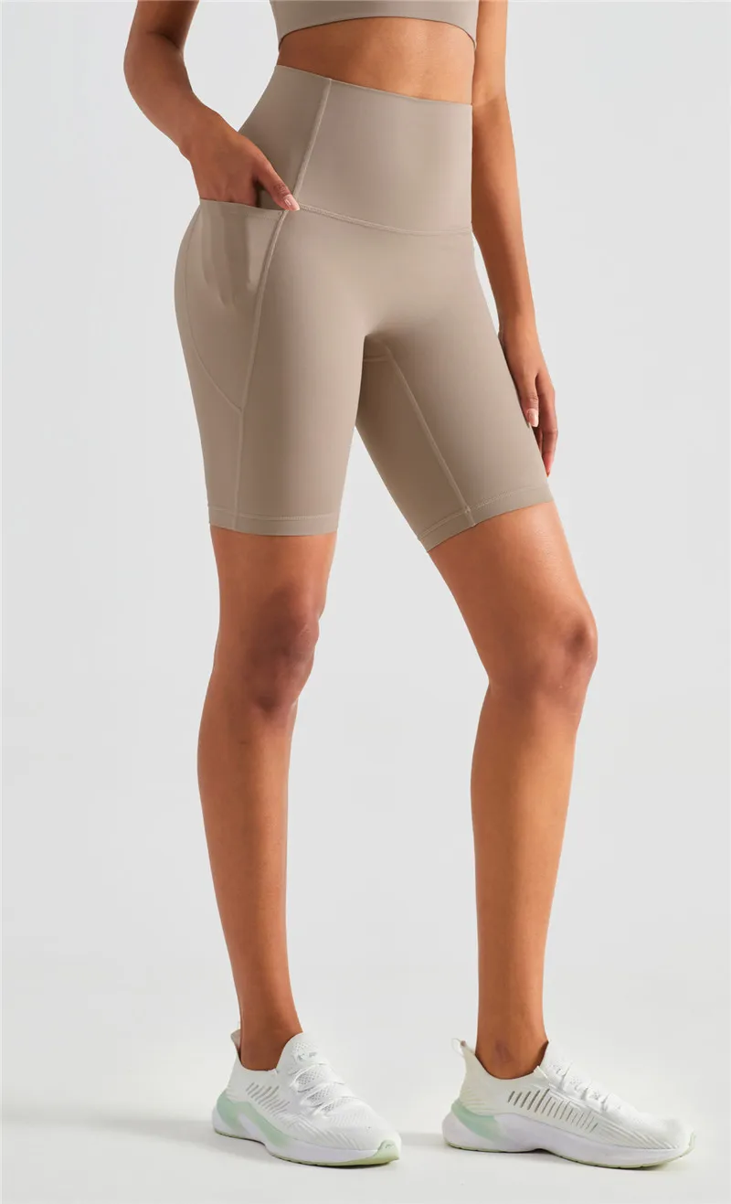 Solid Color High Waist Side Pockets Butter Soft Fitness Tight Women Sports Yoga Legging Shorts Breathable Cycling Athletic Gym