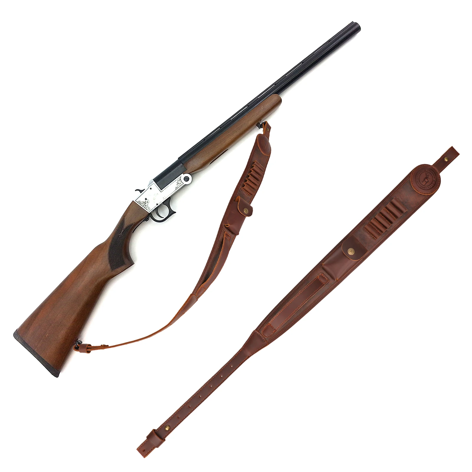 

Tourbon Hunting Accessories Tactical Rifle Sling PU Leather Gun Shoulder Strap with Ammo Shell Holder for caliber .30-30 .308