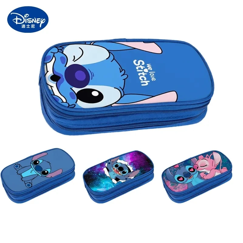 

Disney Stitch Bags Double-Layer Multifunctional Pen Bags Students Children's Stationery Bag Large Capacity Coin Purse Kids Toys