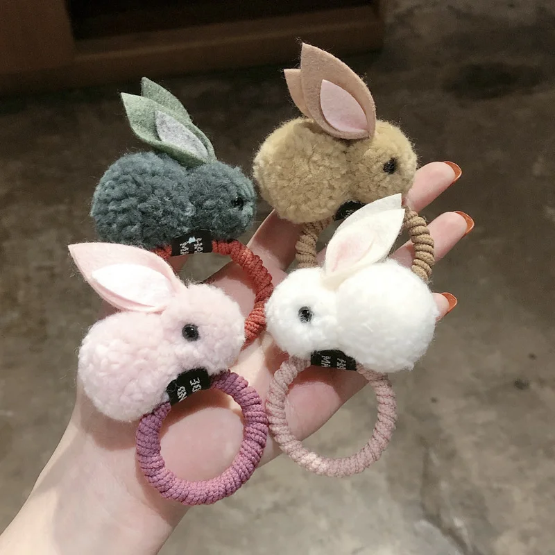 Fashion Cute Plush Animal Rabbit Hair Ring Rope Hairpin Rubber Band Elastic Hair Band Headwear For Children Hair Accessorie