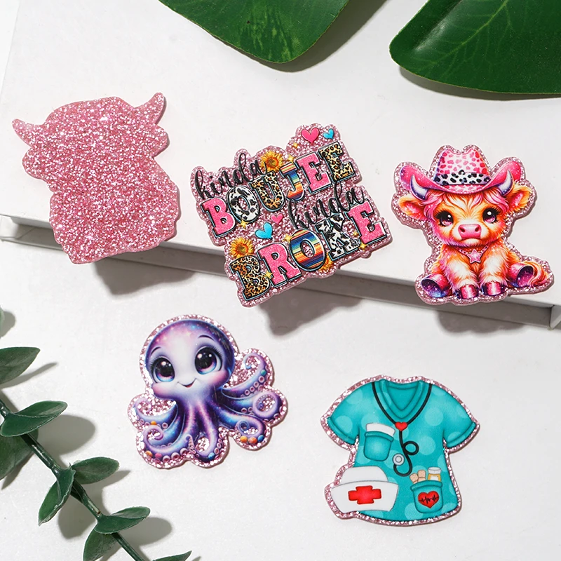 choshim brand 10 Pcs Pink Glitter Planar Resin Flatback