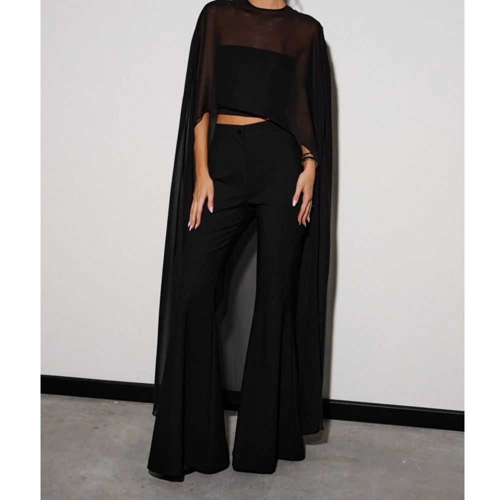 Women Long Chiffon Cape Flowy Mesh Sheer Poncho Tops High Low Wraps Shawl Cape Cover-ups Tops for Wedding Dress Evening Party 3