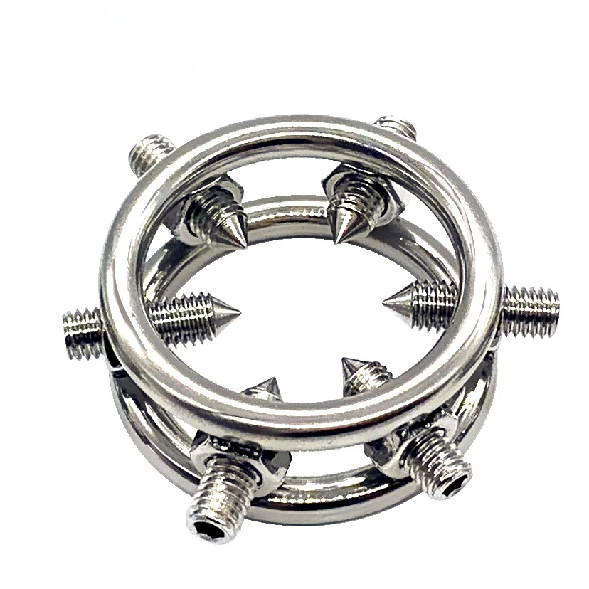 Penis cock ring stainless steel imitation ring metal penis ring with rivet lock cock male erection delay time bondage BDSM sex toy for man