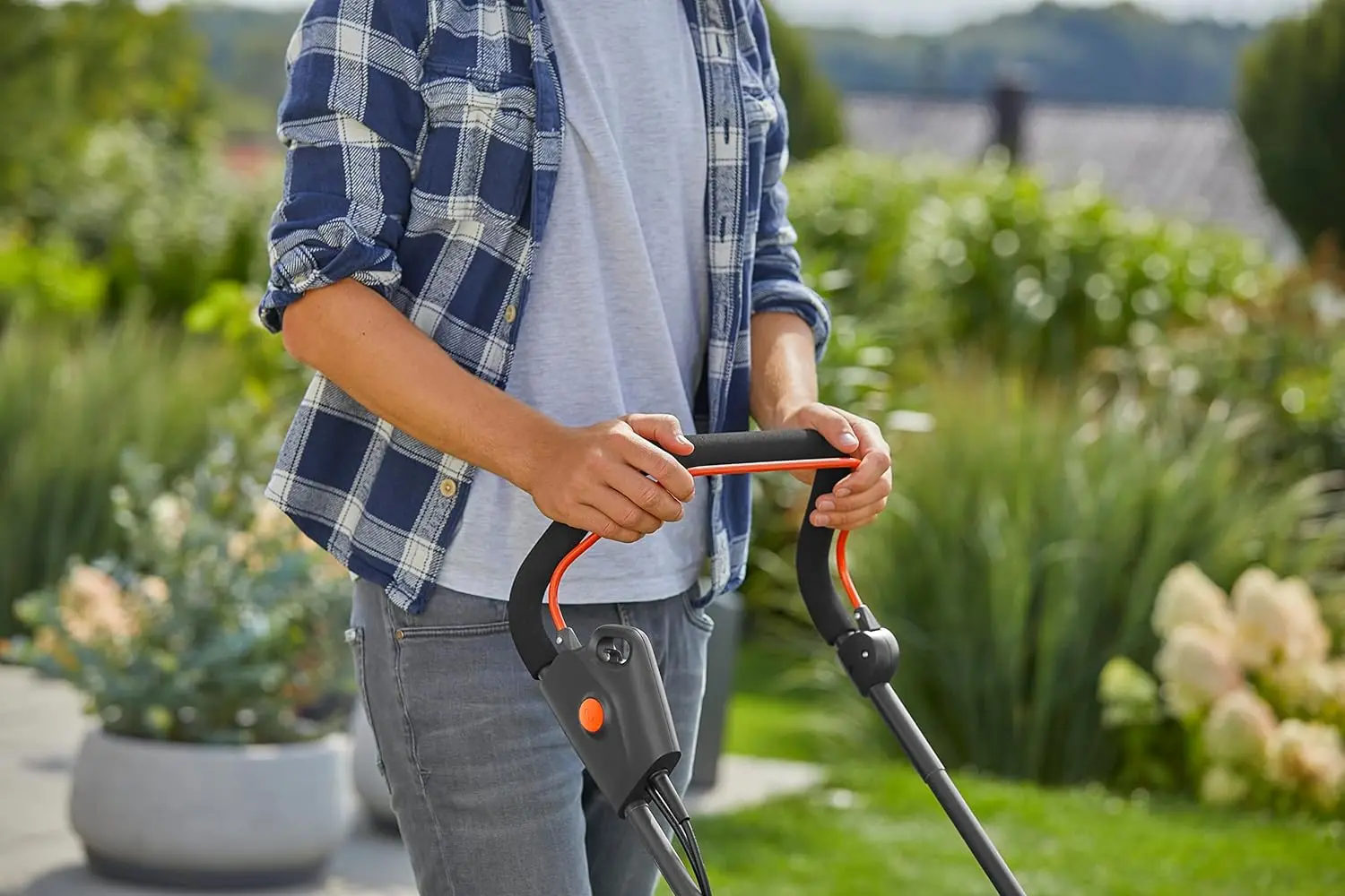 Electric lawn mower PowerMax power cutting width container volume 45 height 35-65 mm ErgoTec Plus handle folding