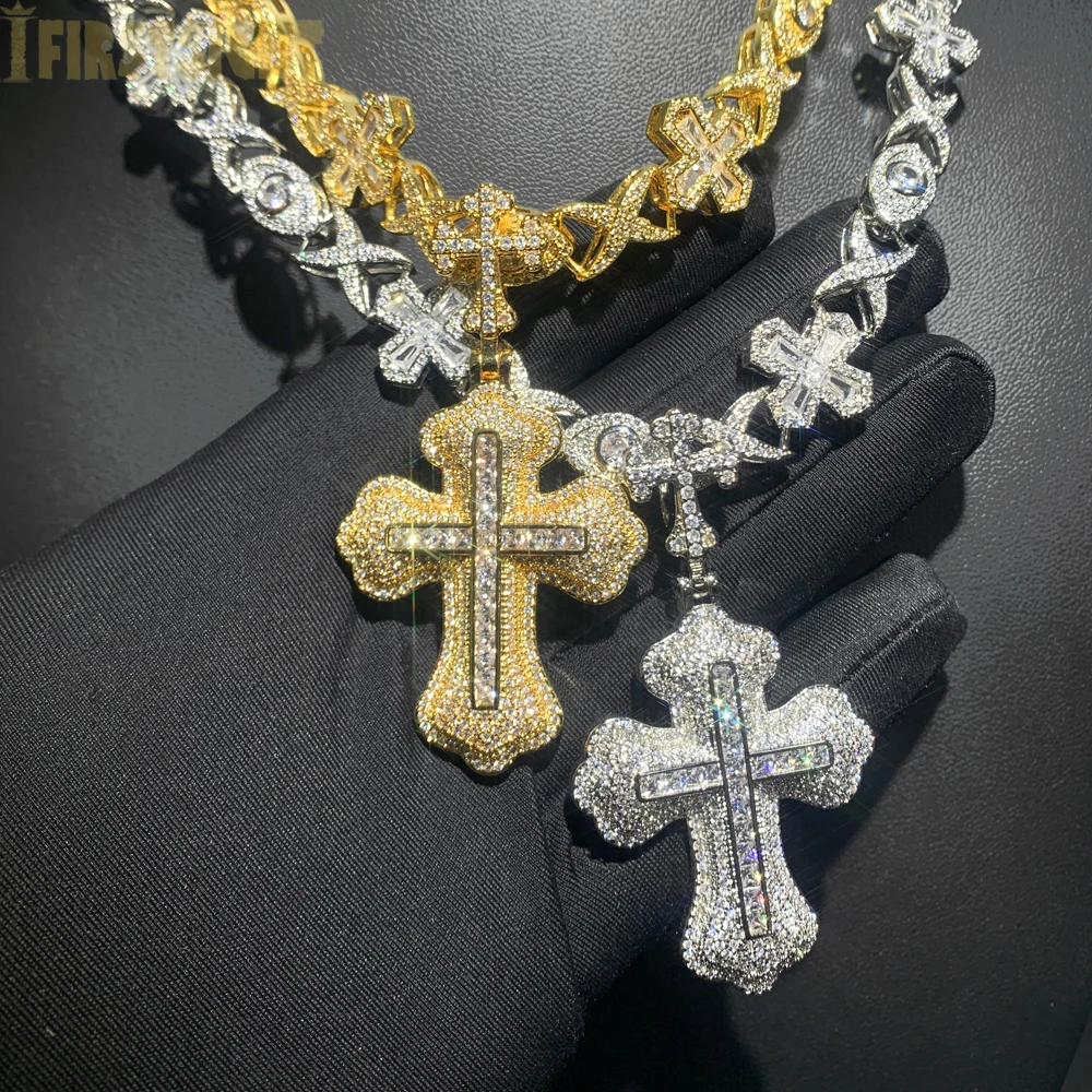 2025 New Iced Out Cross Pendant Necklace for Men Women Bling Gold