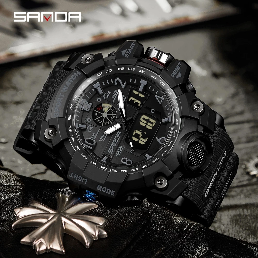 Top Brand Sports Men's Watches Military Quartz Watch Man Waterproof Wristwatch for Men Clock shock relogios masculino SANDA 3169