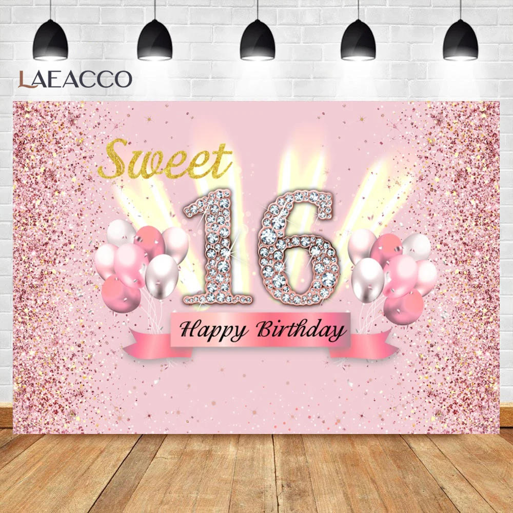 Photo Backdrop Pink Balloons Golden Glitters Diamond Decor Adult Birthday Family Child Party Decoration
