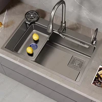 Gray Kitchen Sink Large Capacity Stainless Steel Single Bowl Thickened Handmade Multifunctional Basin With Multiple Accessories 1