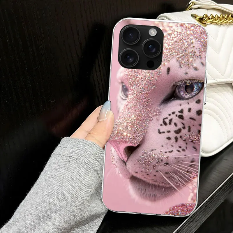 Chic Pink Leopard Print Soft Silicone Phone Case - Black Capa Design