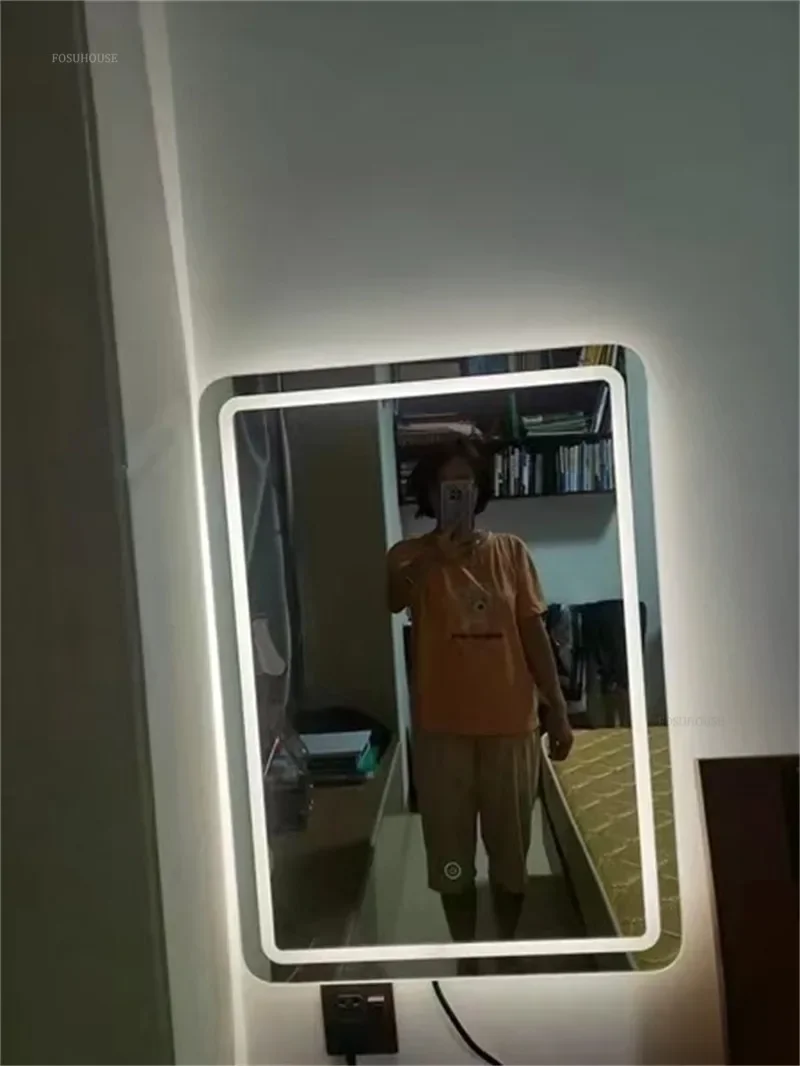 Description Picture 5 of itemModern Smart Bath Mirrors Square Touch Screen Bathroom Mirror Home Wall-mounted Lighted Anti-fog Makeup Mirrors Bathroom Fixture