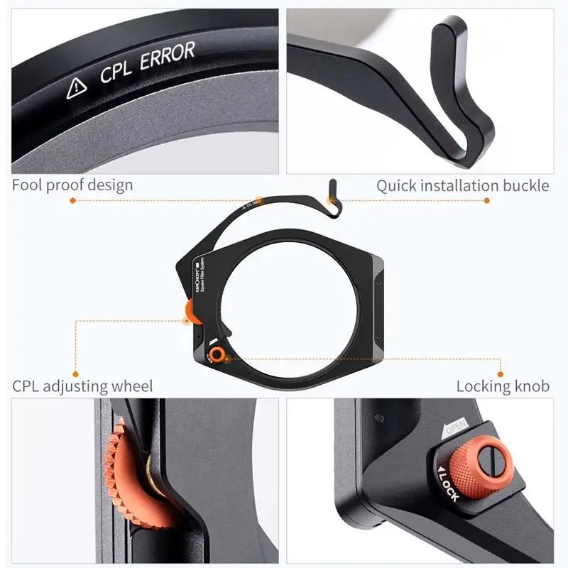 K & F CONCEPT ND1000 카메라 렌즈용 CPL 스퀘어 필터 시스템, 멀티 코팅 중립 밀도 필터 링 어댑터 키트 슈트