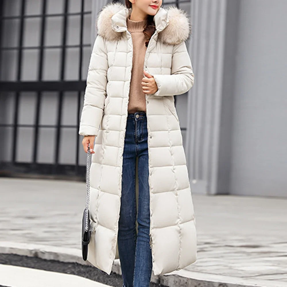 

Women Winter Long Coat Parkas Slim Casual Warm Jacket Coat Outerwear Chaqueta Mujer Veste Femme Hooded Fur Collar Streetwear