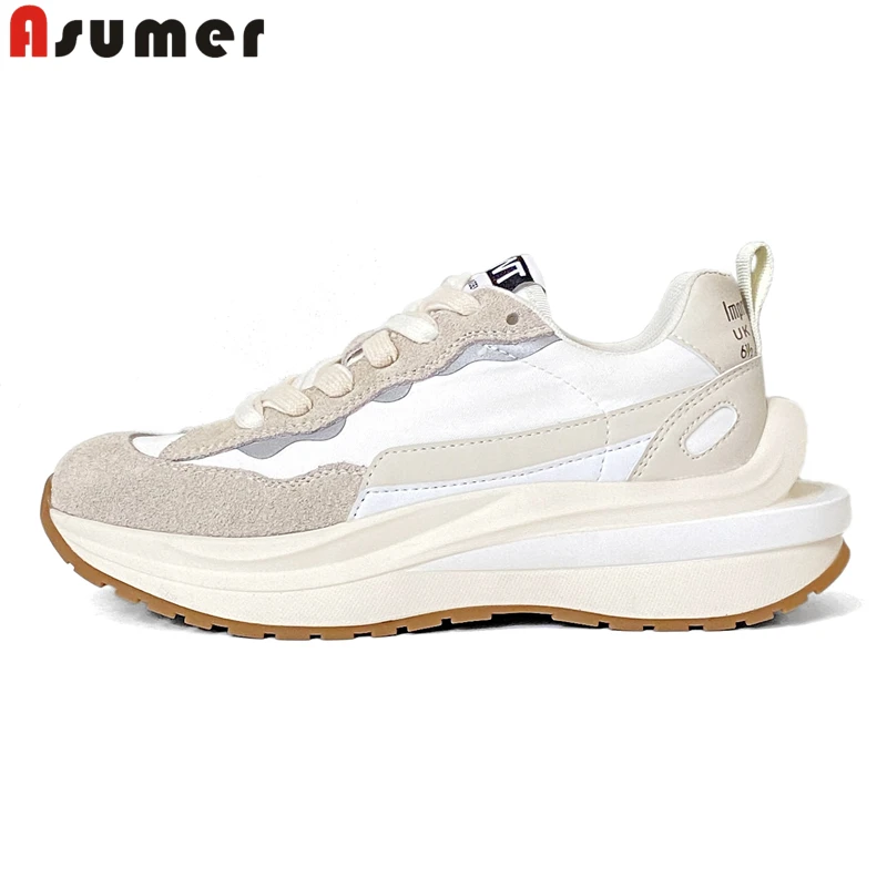 

ASUMER INS HOT Genuine Leather Sneakers Women Shoes Lace Up Platform Sneakers Fashion Comfortable Lady Casual Shoes