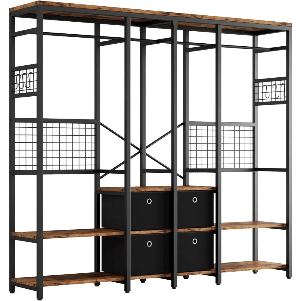 Garment Racks with Shelves, 4 Drawers and 8 Hooks, Heavy Duty Closet Organizer for Hanging Clothes, Freestanding Closet 6
