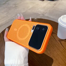 Magnetic Cooling Heat Dissipation Breathable Mesh Phone Case with Hard Back Cover - Xiaomi 14 Pro (Orange)