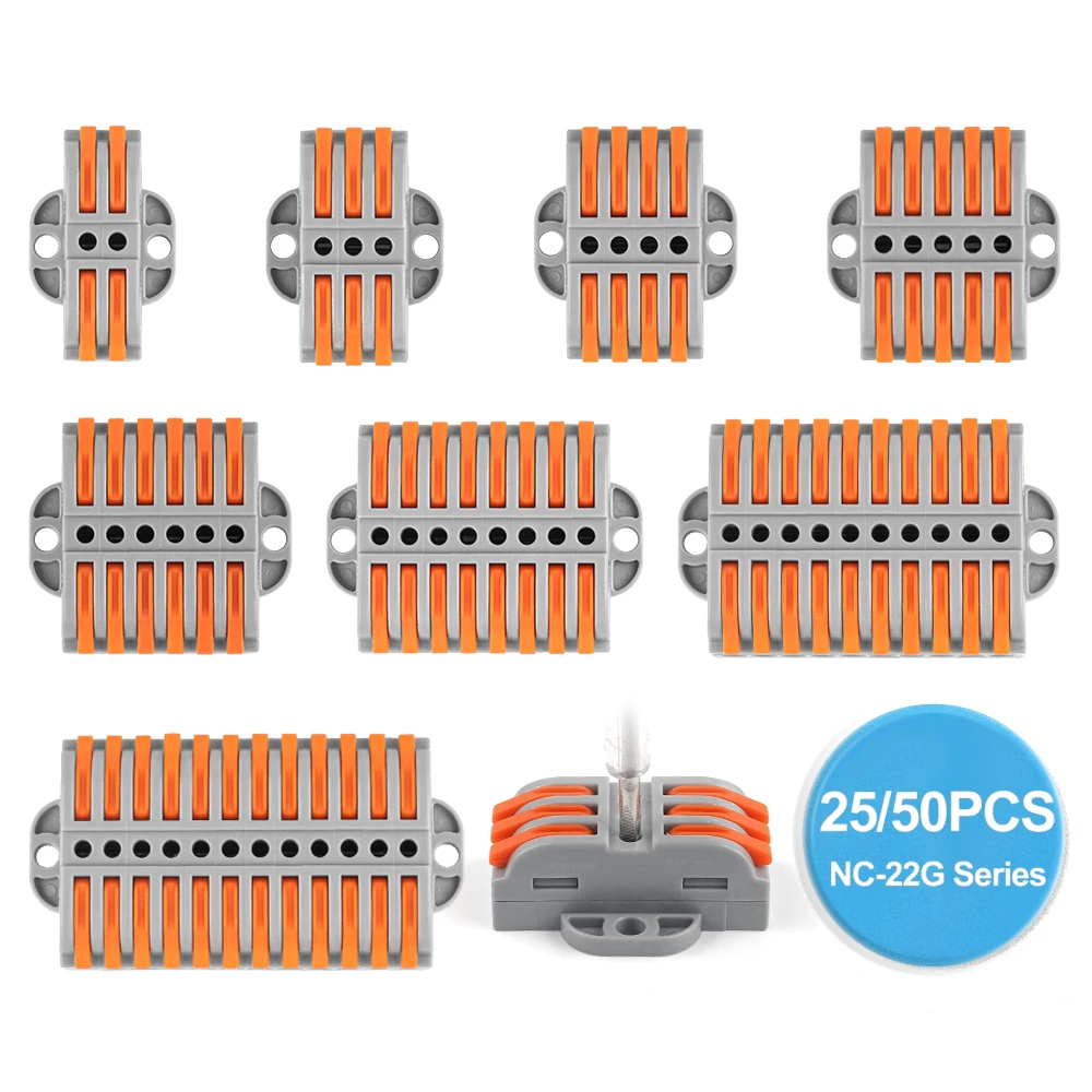 25/50Pcs Connettore A Filo Rapido Multiplex Butt Electric Univers Cavo Terminale A Leva Push-In Illuminazione A Strisce Led, Con Foro Di Fissaggio