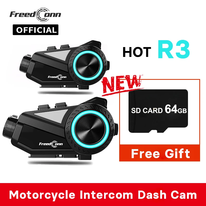 Freedconn Casco Moto Fotocamera Interfono Dvr Auricolare Bluetooth Dash Cam Wifi Videoregistratore 1440P App Musica Fm Motore Dashcam