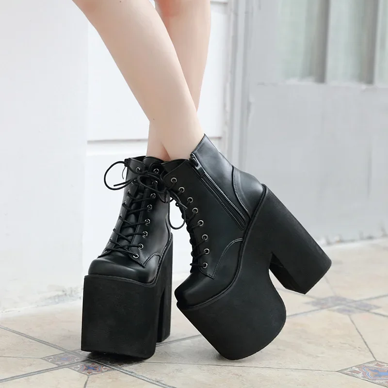 Big Size 43 INS Women's Boots Solid High Heel Ankle Boots Platform Punk Goth Women Shoes Chelsea platform boots ankle boots