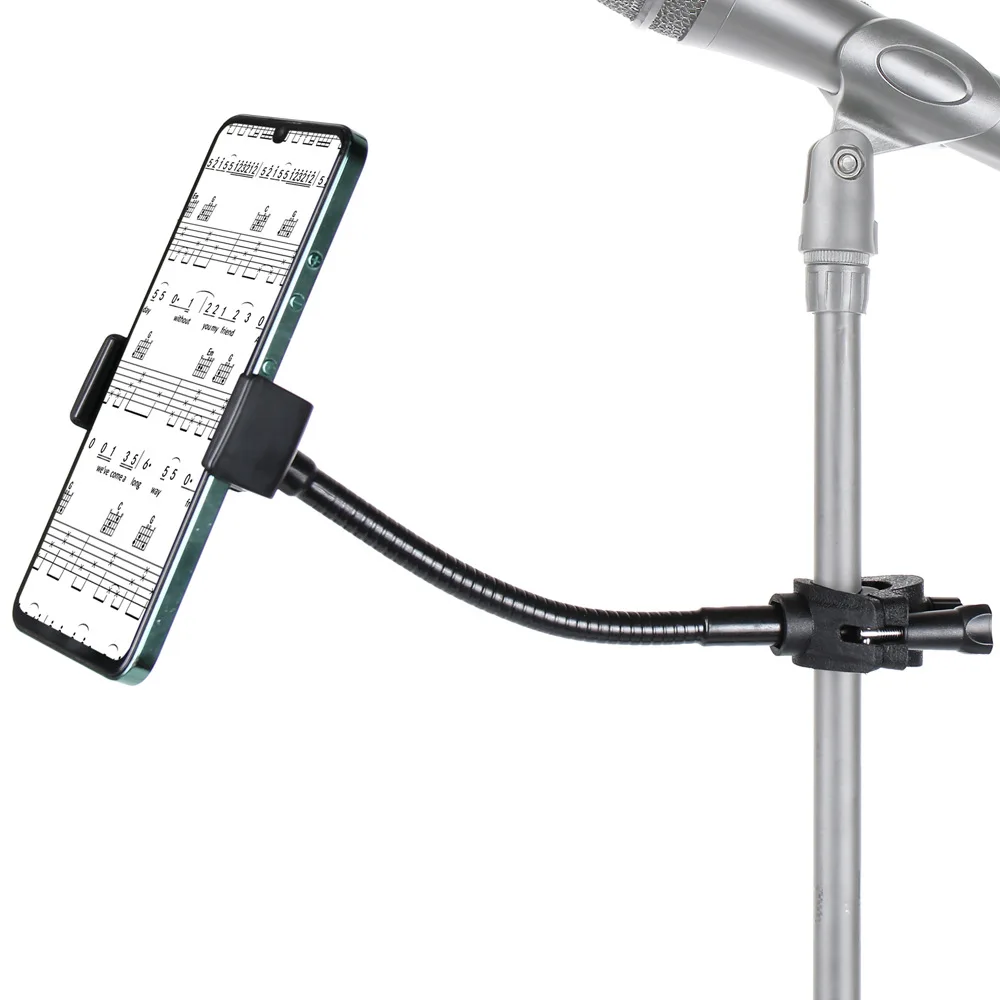 Mic Stand Phone Holder Hands-Free Long Cellphone Mount Multi-Purpose Phone Music Stand Holder for Microphones Stand/Smartphones