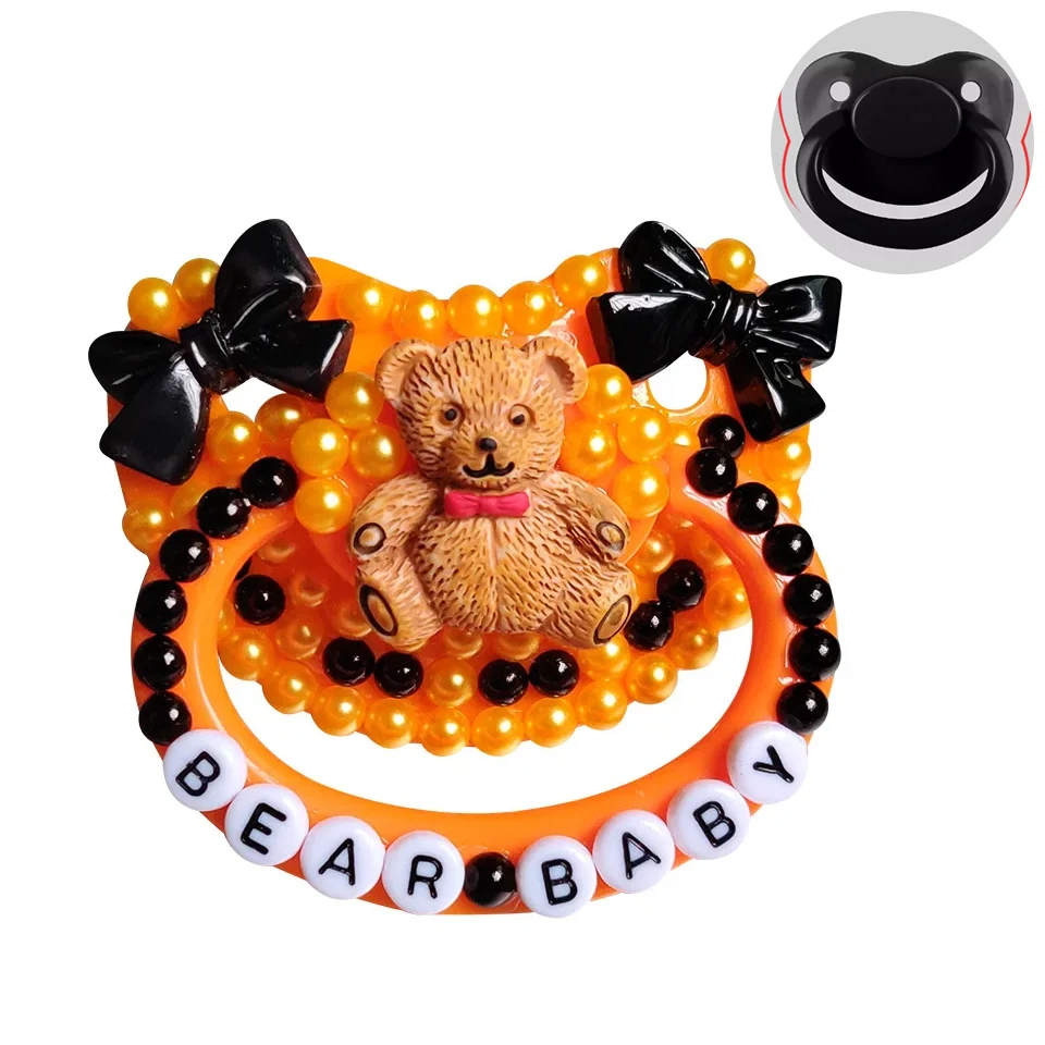 

Handmade orange black adult nipple dummy silicone nipple Bear Bowknot nipple adult size cute beautiful gemstone nipple DDLG