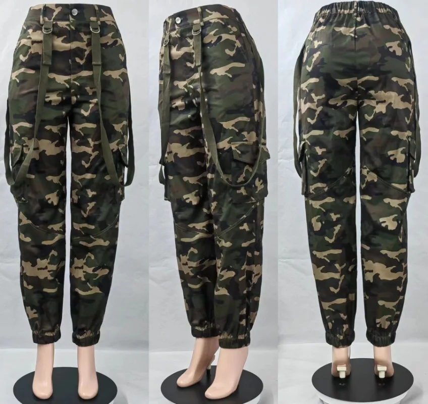 Camouflage Printed Cargo Pants For Women Trouser High Waist Overalls With Pockets Party Night Club Outfits Sexy Long Pants 2023