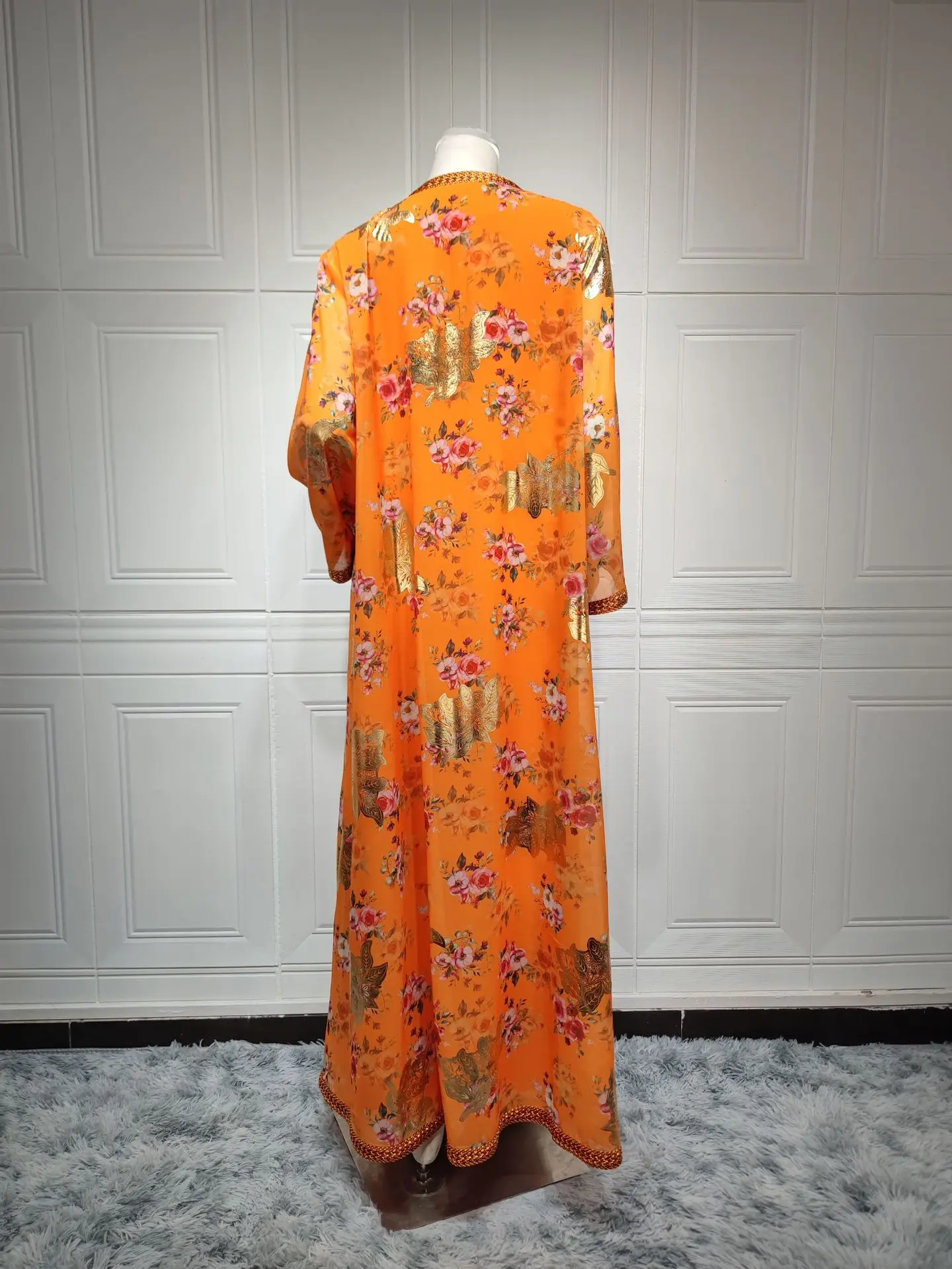 Djellaba Marocaine Two Piece Muslim Dress Chiffon Print Belted Kaftan Ramadan Gown Abayas Islamic Cloth Turkish Women Clothes