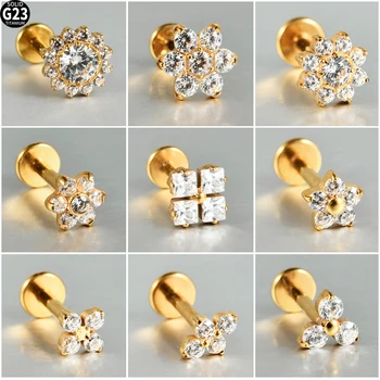 Dreamlee G23 Solid Titanium Rook Helix Stud Inner Screw Flat Back Tragus Cartilage Earring Lobe Labret Piercing Jewelry 16g