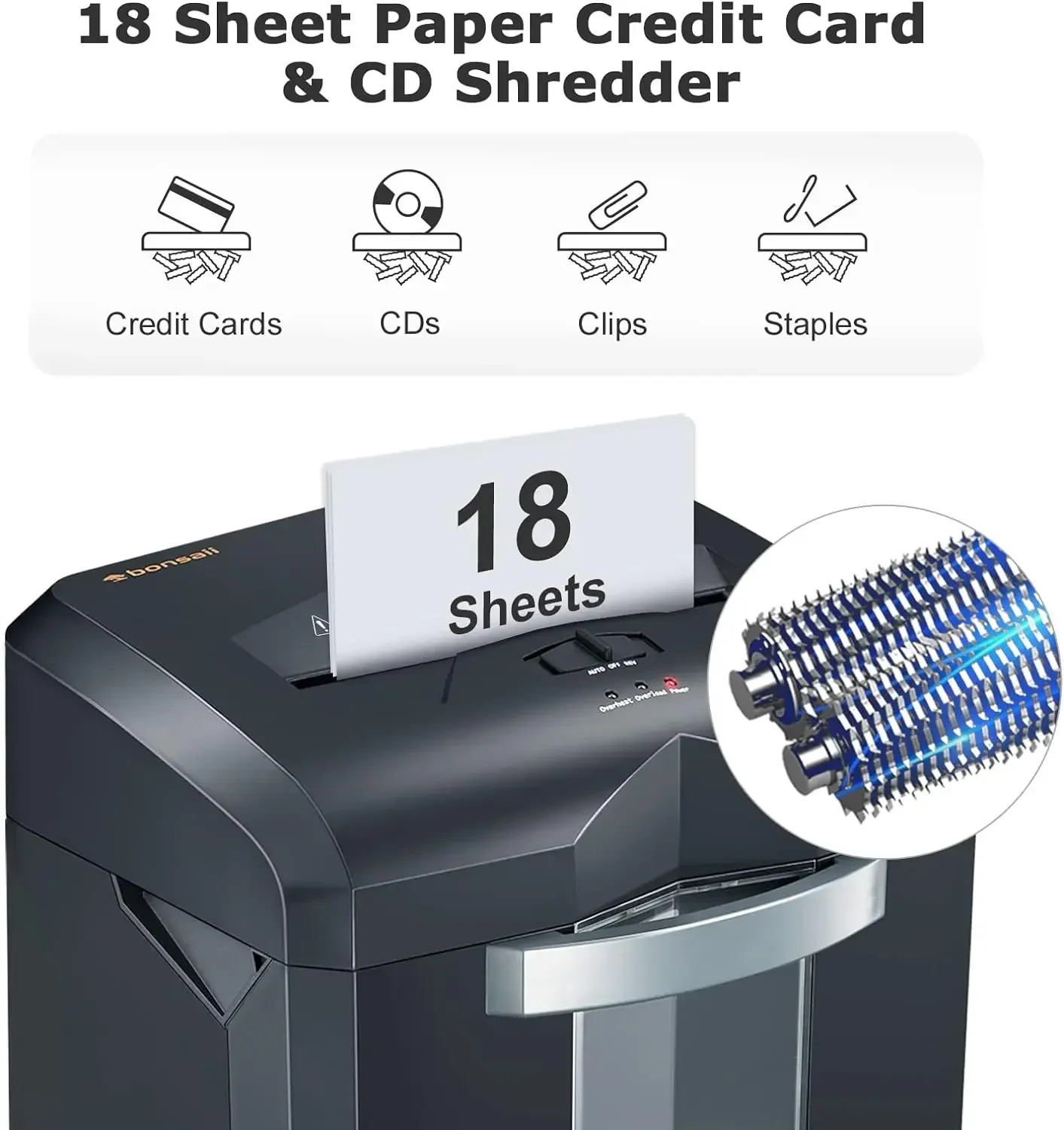 18-Sheet Heavy Duty C149-C Cross-Cut Paper & Credit Card Shredder 60 Minutes Running Time, 6 Gallon Pullout Basket & 4 Casters