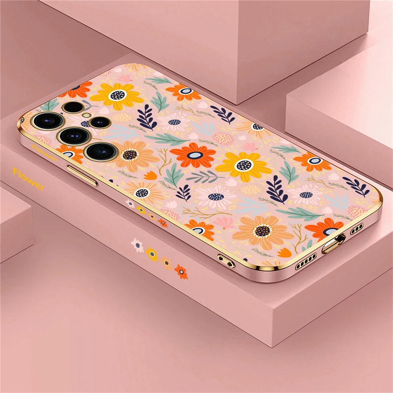 thumbnail image 1 of S24 Painting Flower Case For Samsung Galaxy S23 Ultra S22 S21 Plus S20 fe S10 Luxury Plating Silicone Soft Shockproof Cover, 1 of 5
