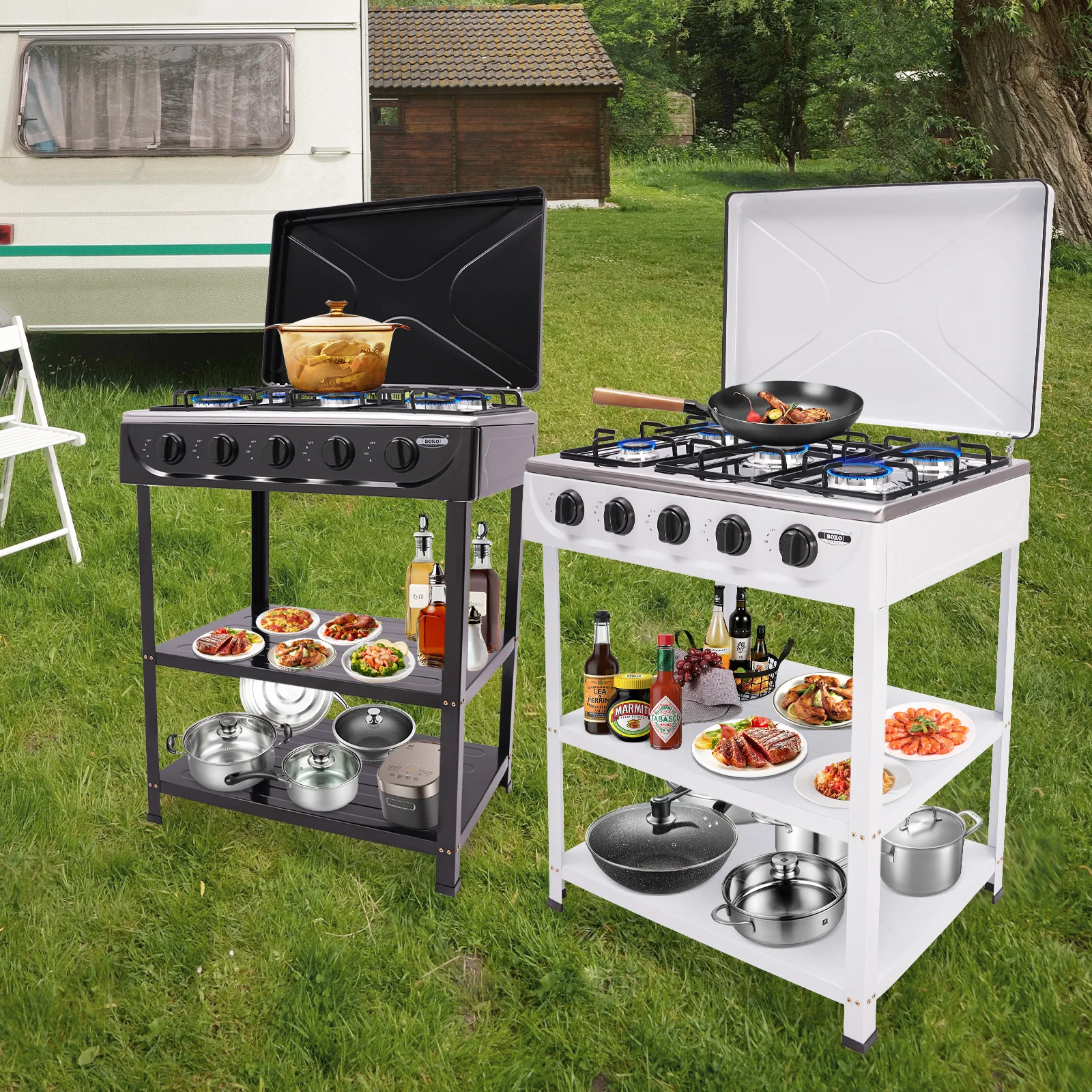 4/5 Burners Independent Control Natural Gas Stove Removable Propane Gas Stove with Cover for Outdoor Camping RV Travel 2 4/5 Burners Independent Control Natural Gas Stove Removable Propane Gas Stove with Cover for Outdoor Camping RV Travel 2