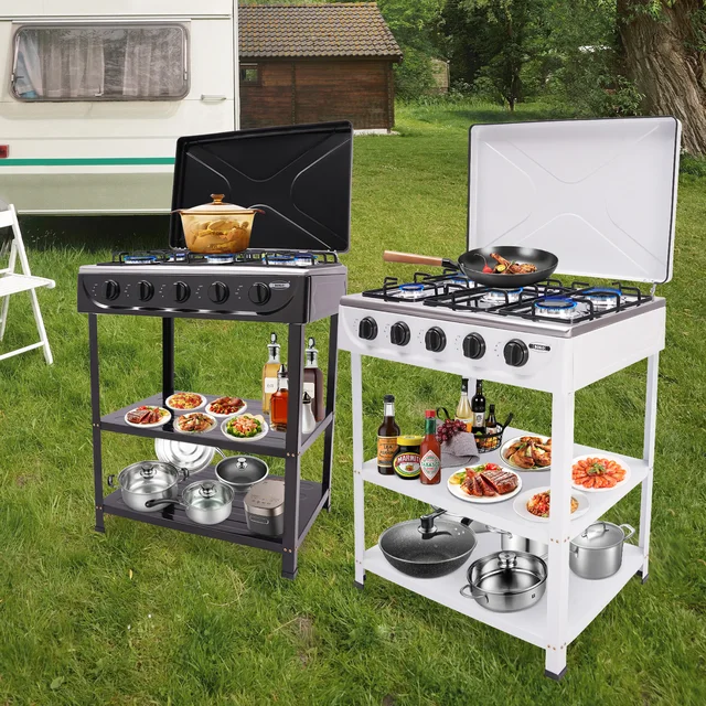 4/5 Burners Independent Control Natural Gas Stove Removable Propane Gas Stove with Cover for Outdoor Camping RV Travel 2