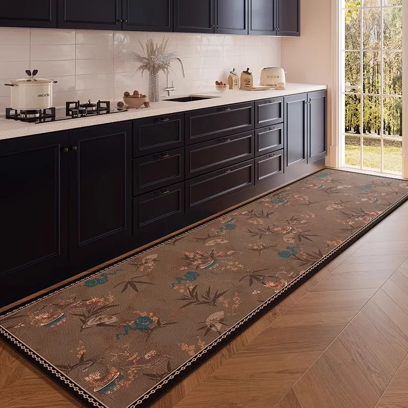 PVC Kitchen Floor Mats Retro Design Oil-proof Waterproof Bathroom Carpets Non-slip Wear-resistant Balcony Rugs 러그 Ковер Alfombra