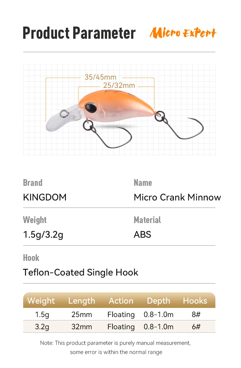 Kingdom Fishing Lure Micro Expert Minnow 1,5 g 3,2 g 25 mm 32 mm Topwater Künstlicher harter Kurbelköder Wobbler Barsch Forellenköder – Detail 5
