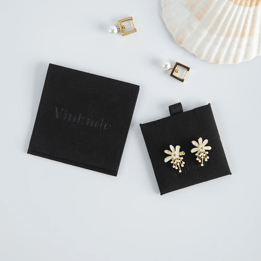 Eco Custom Logo Flap Microfiber Suede Jewellery Insert Earrings Necklace Packaging Display Cards Pads Gift Bag Jewelry Pouch