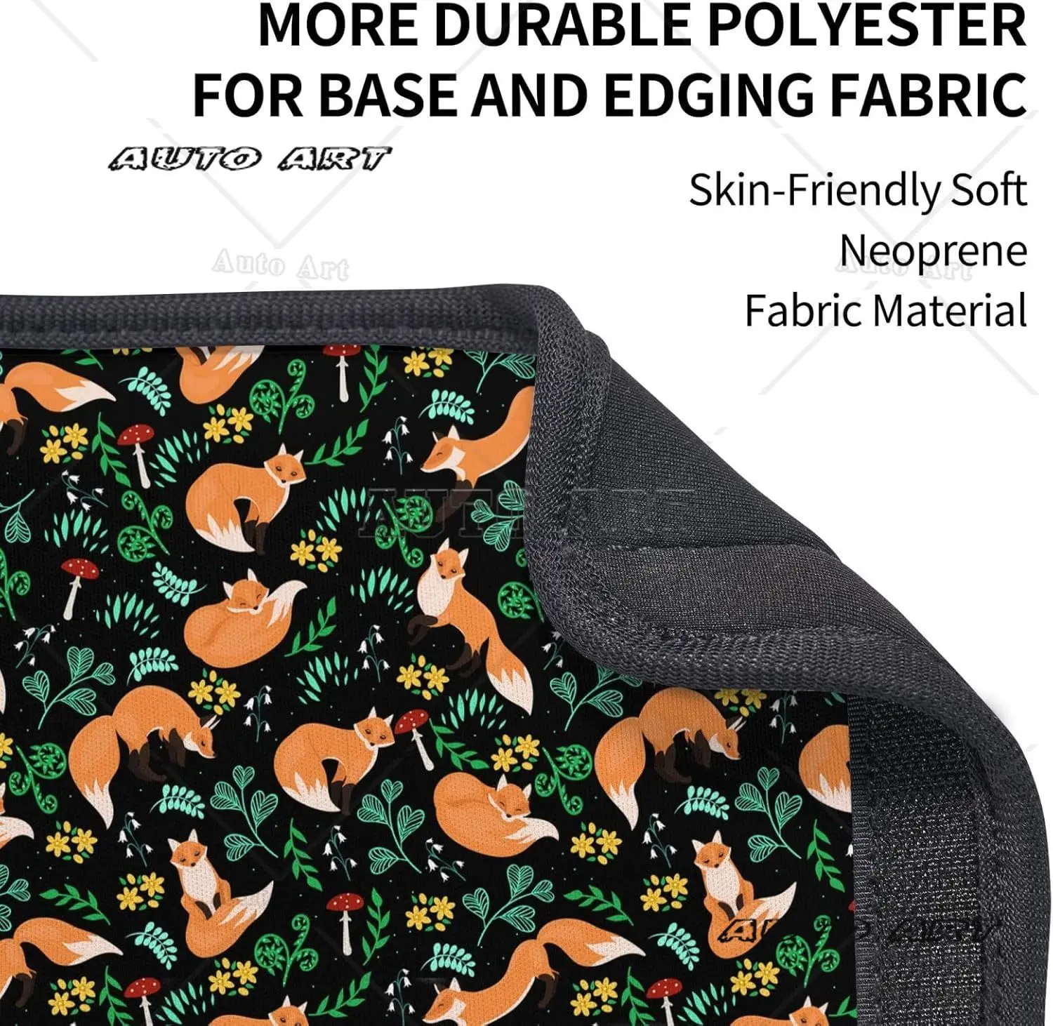 2 Pack car seat belt cushion pad cover red mushroom green leaves flowers floral fox black seat belt shoulder strap covers