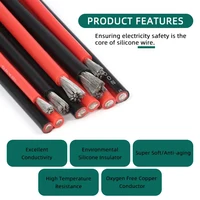 Fil de Silicone souple 1-10M, câble noir rouge à 2 broches 30 28 26 24 22 20 18 16 14 12awg, panneau solaire, batterie de voiture, fil de cuivre étamé 5