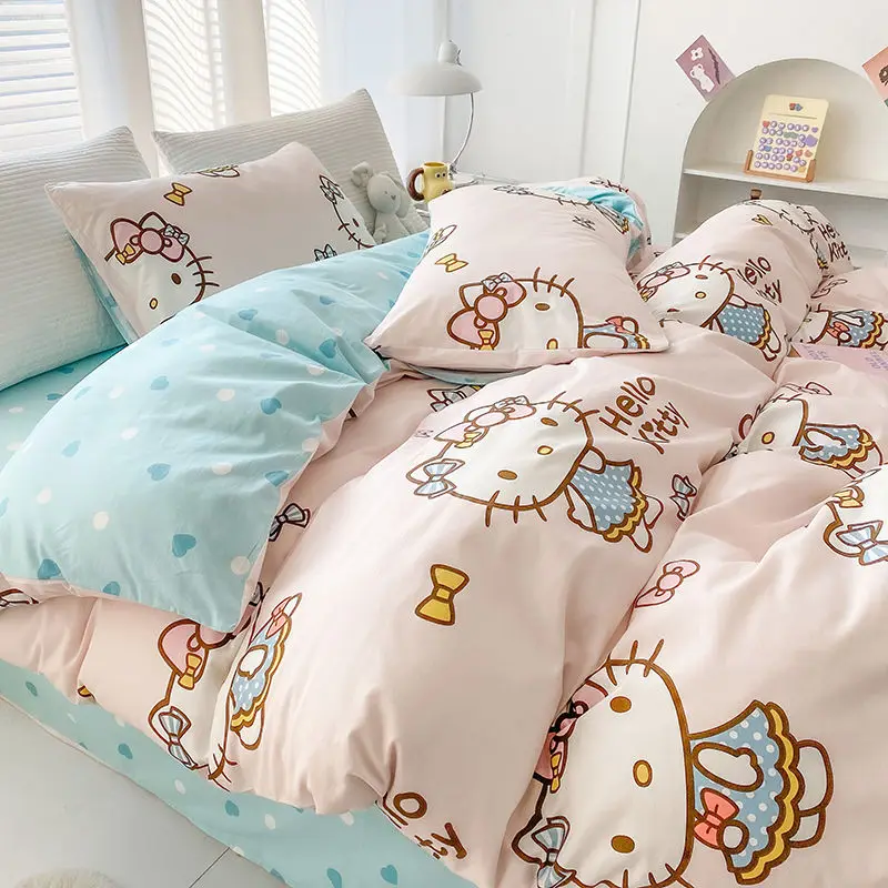 

Kawaii Anime Sanrio Blanket Comforter Hello Kitty Cute Cartoon Bedding Set Kt Cat Sheets Quilt Cover Lovely Toys for Girls