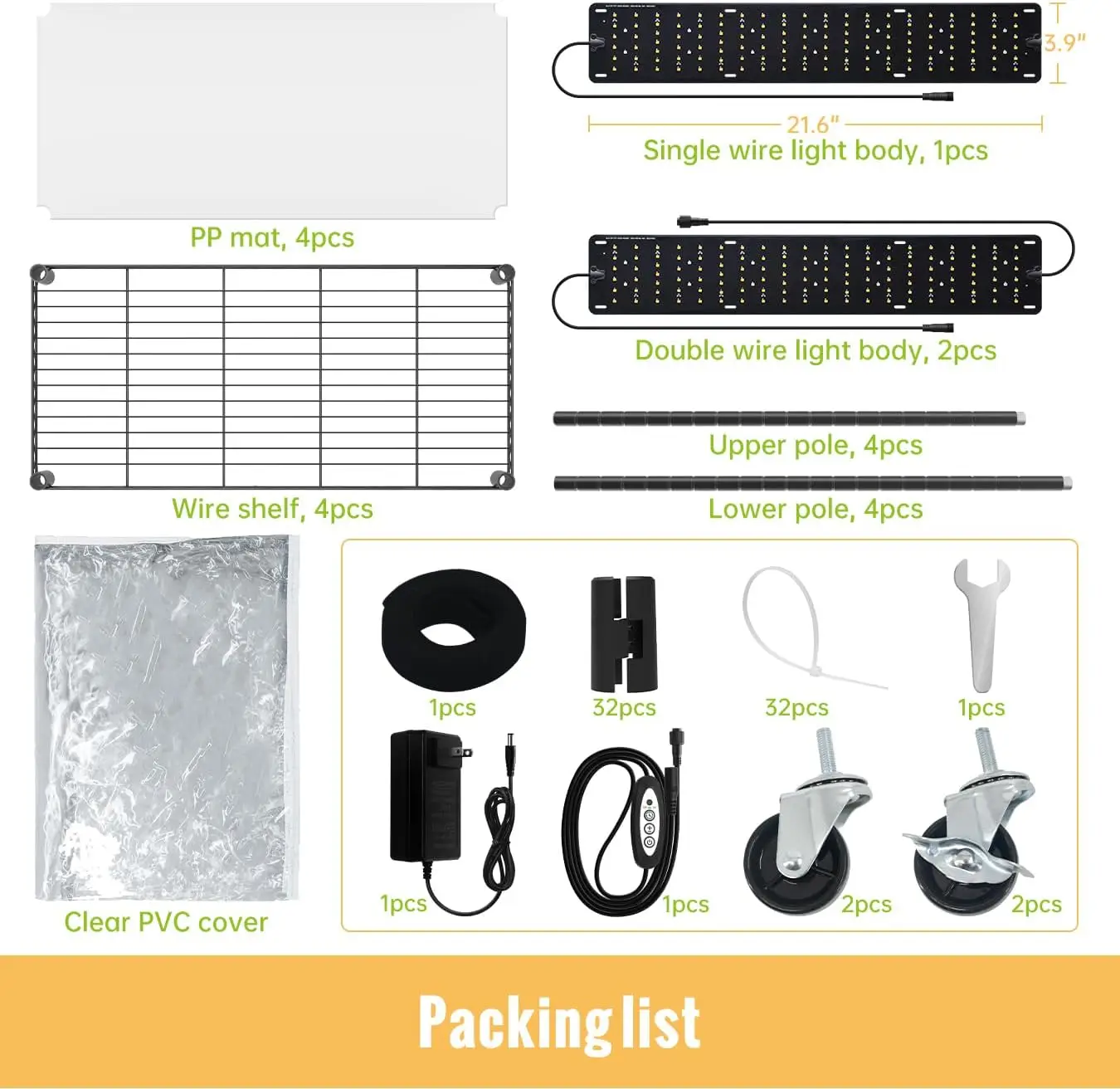 Indoor Greenhouse with Grow Light and Shelves - 4 Tier Plant Stand with Grow Light, Zippered PVC Cover and 3 Dimmable 1.8FT