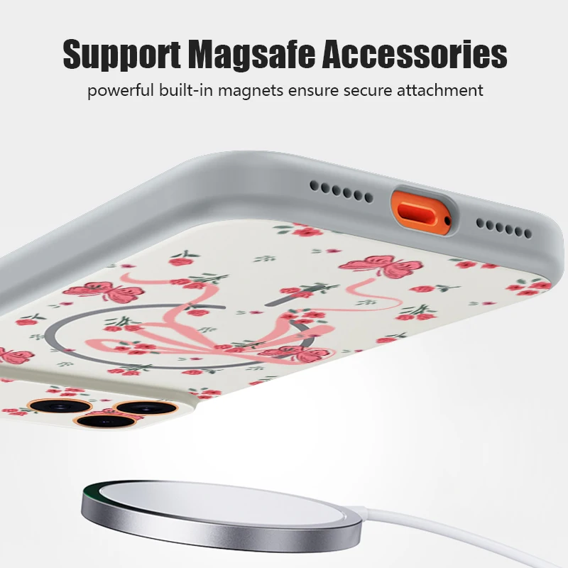 Pink Bow Rose Print Magnetic Phone Case with MagSafe Compatibility - TPU & PC Back Cover